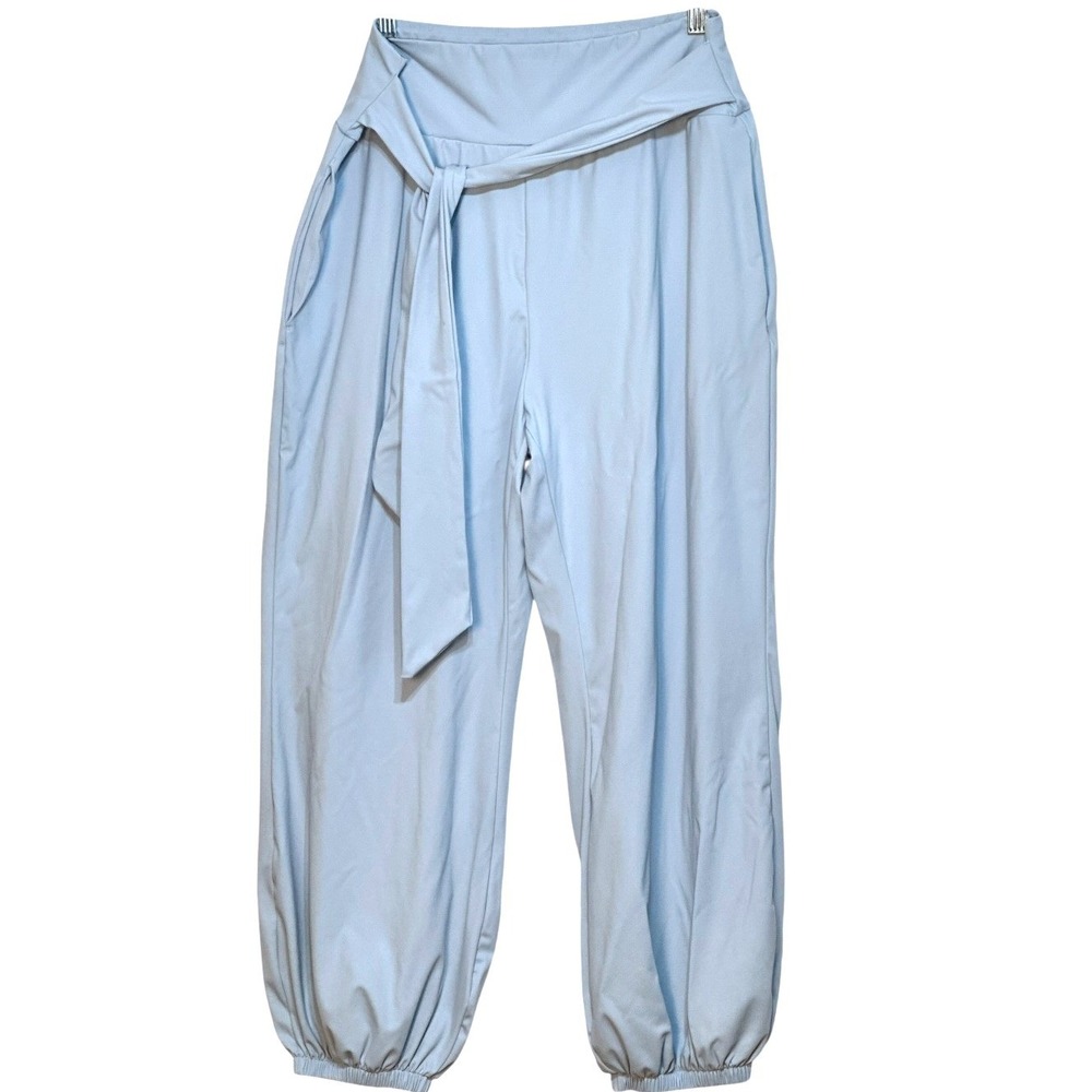 Halara Harem Joggers High Waisted Tie Front‎ Light Blue Boho Yoga Loungewear L